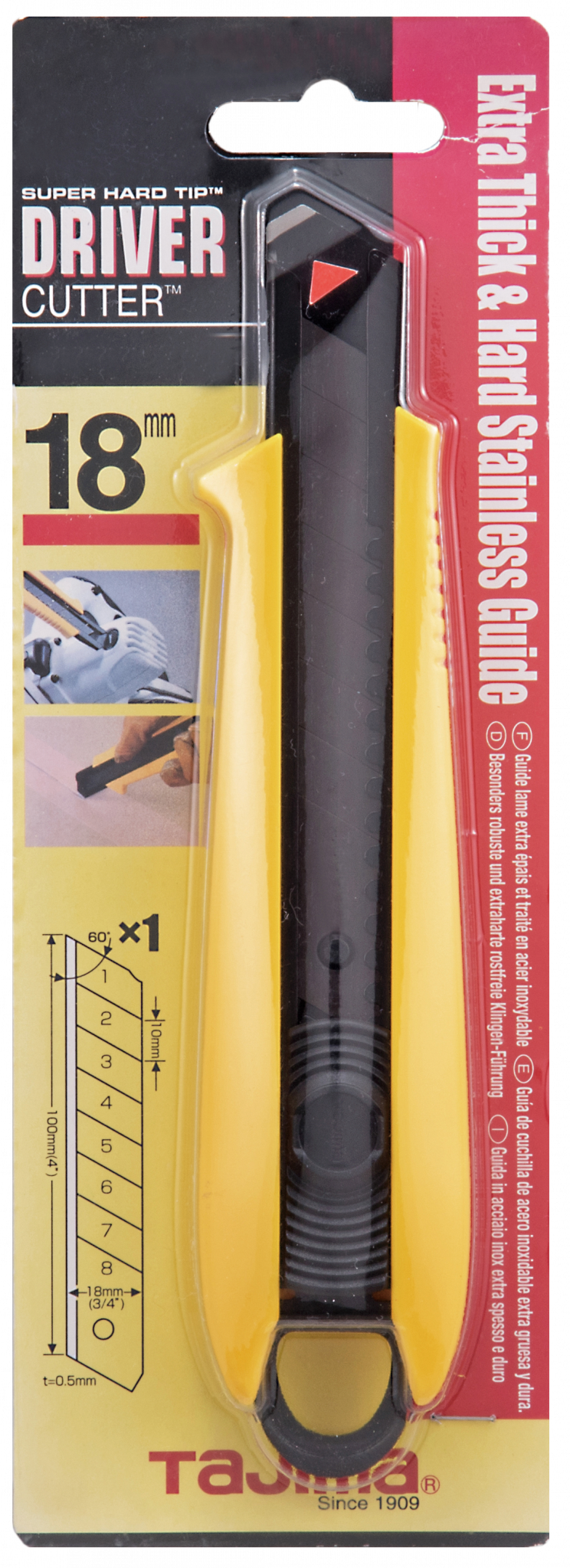 Tajima DC500YB Driver Cutter 18 Mm Avec Blocage Bouton-Poussoir - Noir/Jaune